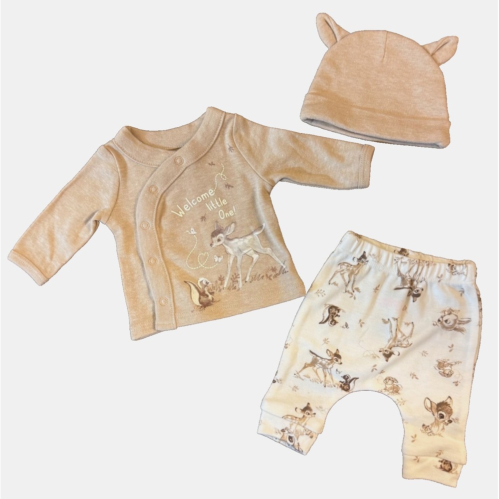 Disney Baby Bambi Bundle Preemie Outfit Hat Welcome Little One Gender Neutral